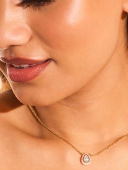 ANAQA JEWELS - Enamel Pink Pendent with Chain and Earrings