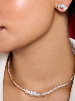 ANAQA JEWELS - Chic Bow Gold Necklace with Earrings