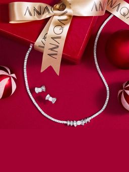ANAQA JEWELS - Chic Bow Silver Necklace with Earrings