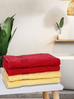 KOPA - Quick Dry 100% Cotton Soft Terry Towel -4Pc Bath Towel D'Ross Solid-Red, Yellow