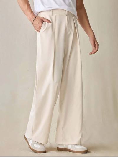 Stretchable Off White Loose Fit Solid Korean Trouser