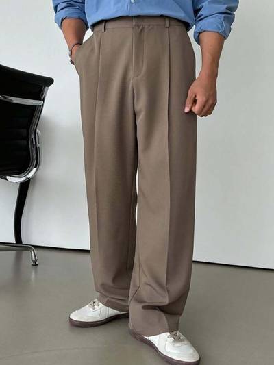 Stretchable Brown Loose Fit Solid Korean Trouser