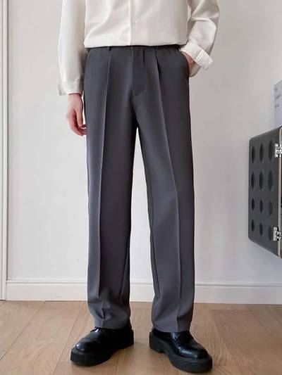 Stretchable Dark Grey Loose Fit Solid Korean Trouser