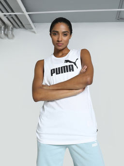 Puma - Essentials Cut Off Logo Womens White Tanks