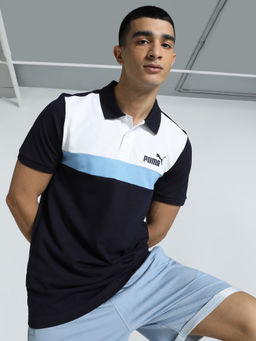 Puma - Stylized Colorblock Mens Navy Blue & White Polo T-Shirt
