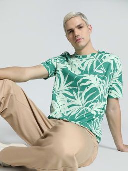 Puma - Essentials+ PALM RESORT AOP Mens Teal T-Shirt