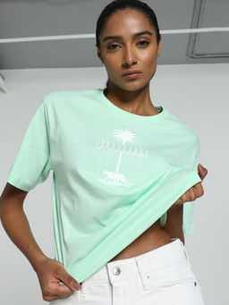 Puma - Essentials PALM RESORT Graphic Womens Turquoise T-Shirt