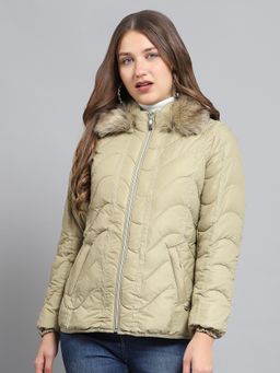 Monte Carlo - Women Self Design Camel Collar Neck Full Sleeve Jacket