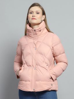 Monte Carlo - Women Self Design Peach High Neck Full Sleeve Jacket