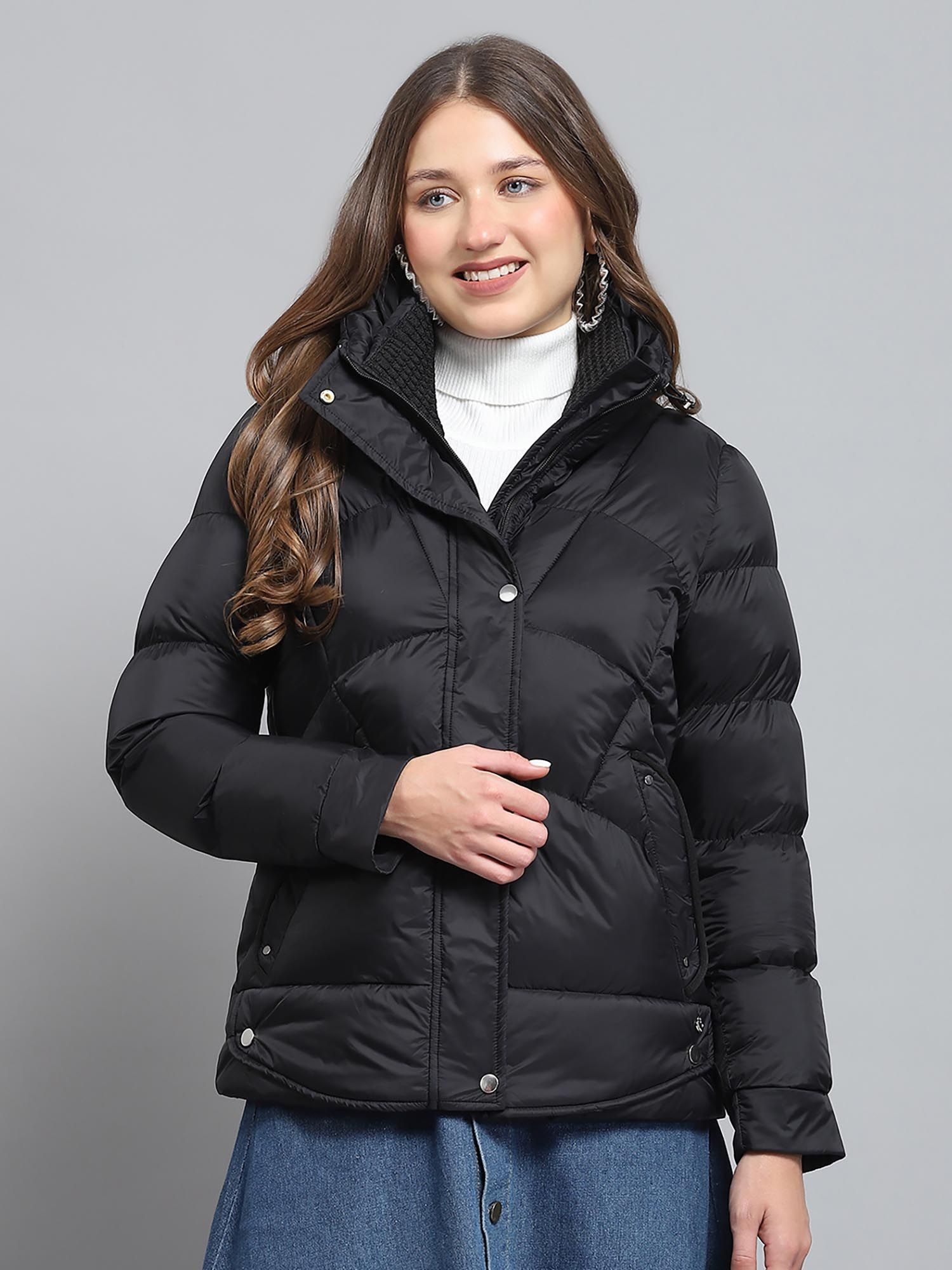 monte carlo Women Self Design Black Collar Neck Full Sleeve Jacket-picture-31