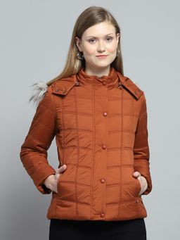 Monte Carlo - Women Self Design Rust Detachable Hood Full Sleeve Jacket