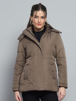 Monte Carlo - Women Self Design Brown Detachable Hood Full Sleeve Jacket