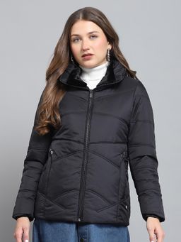 Monte Carlo - Women Self Design Black Collar Neck Full Sleeve Jacket