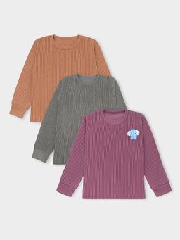 Mi Arcus - Multi-Color Solid Round Neck Full Sleeves Thermal Top (Pack Of 3)