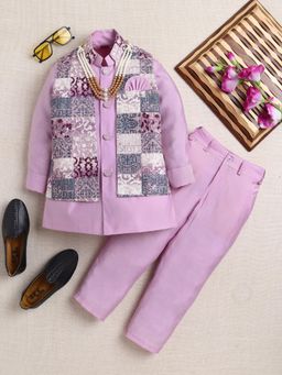 Ahhaaaa - Boy Lavender Printed Nehru Jacket With Kurta And Pyjama