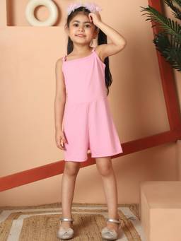 Mini & Ming - Girl Pink Solid Cotton Knitted Playsuit