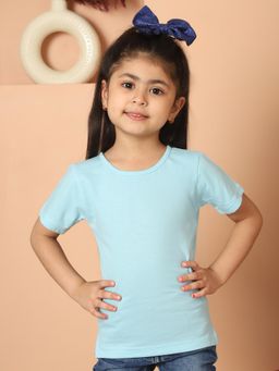 Mini & Ming - Girl Blue Solid Color Cotton Knitted Round Neck T-Shirt