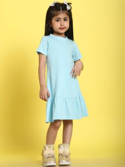 Mini & Ming - Girl Blue Solid Cotton Knitted A-Line Dress