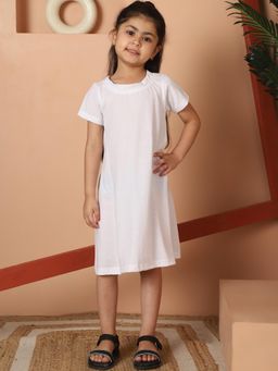 Mini & Ming - Girl White Solid Cotton Knitted Midi Dress