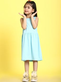 Mini & Ming - Girl Blue Solid Cotton Knitted Sleeveless Dress