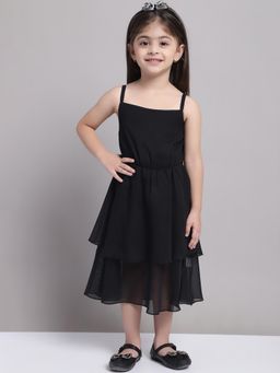 Mini & Ming - Girls Black Solid Color Georgette Dress