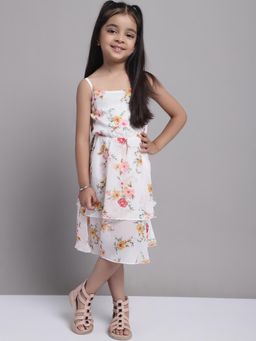 Mini & Ming - Girl Floral Printed Elegant Shoulder Strap Georgette Dress
