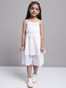 Mini & Ming - Girl White Solid Georgette Elegant Shoulder Strap Dress
