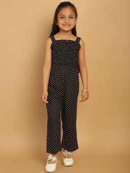 Mini & Ming - Girl Black Polka Dot Printed Jumpsuit