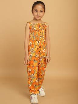 Mini & Ming - Girl Mustard Floral Printed Jumpsuit