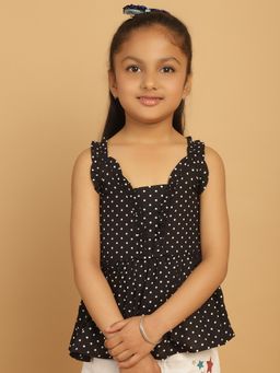Mini & Ming - Girl Black Polka Dot Printed Pleated Top