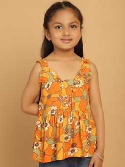 Mini & Ming - Girl Mustard Floral Printed Pleated Top