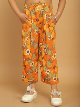 Mini & Ming - Girl Mustard Floral Printed Straight Fit Trouser