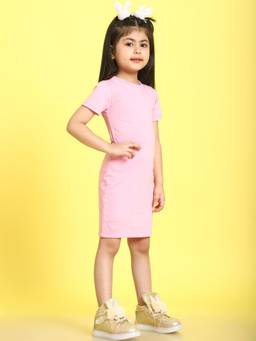 Mini & Ming - Girl Pink Solid Cotton Knitted Bodycon Dress