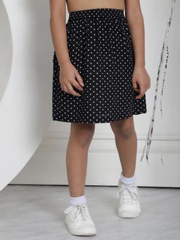 Mini & Ming - Girl Black Polka Dot Printed A-Line Knee Length Skirt