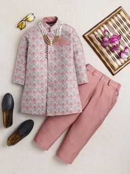 Ahhaaaa - Boy Mauve Woven Indo-Western Sherwani With Pyjama