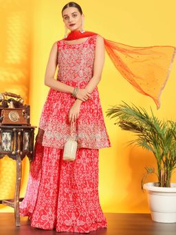 Chhabra 555 - Women Red Printed Lehenga with Choli and Dupatta (Set of 3)