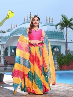 Indi Inside - Women Multi-Color Embellished Lehenga and Dupatta with Choli Piece (Set of 3)