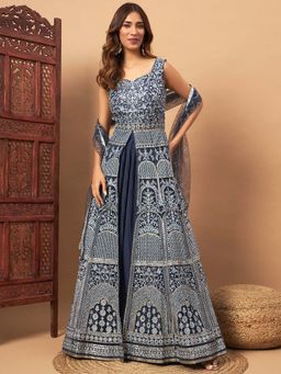 Chhabra 555 - Women Blue Embellished Lehenga with Kurta and Dupatta (Set of 3)