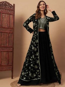 Chhabra 555 - Women Black Embellished Lehenga with Choli with Jacket (Set of 3)