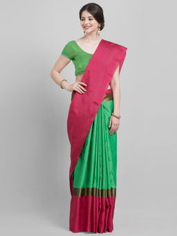 Sareemall - Green Art Silk Checkered Saree With Unstitched Blouse