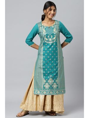 Grey Floral Printed Ethnic LIVA kurta
