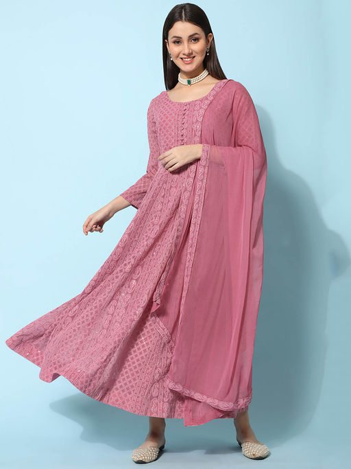 chinese dress ladies Tea Green Chikankari Kurta Set M main image 0