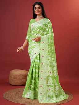 Yavira Silk - Green Jacquard Woven Saree with Unstitched Blouse