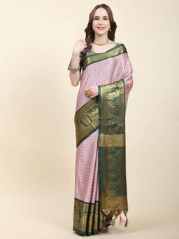 Yavira Silk - Pink & Green Dual Tone Jari Border Woven Saree with Unstitched Blouse