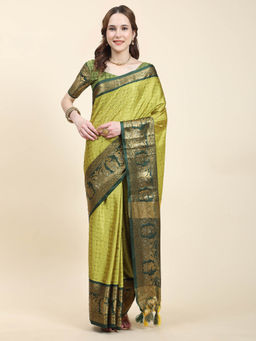 Yavira Silk - Green Dual Tone Jari Border Woven Saree with Unstitched Blouse