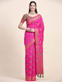 Yavira Silk - Pink Real Silver Zari Woven Saree with Unstitched Blouse