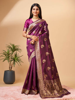 Yavira Silk - Wine Woven Saree with Unstitched Blouse