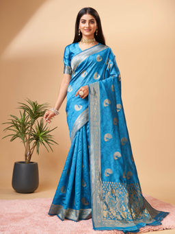 Yavira Silk - Aqua Woven Saree with Unstitched Blouse