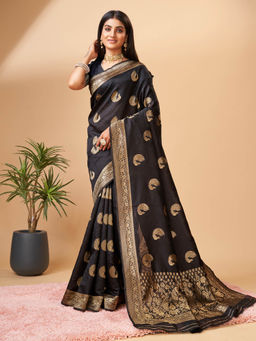 Yavira Silk - Black Woven Saree with Unstitched Blouse