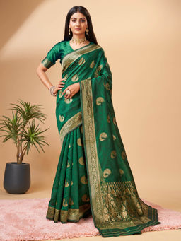 Yavira Silk - Green Woven Saree with Unstitched Blouse